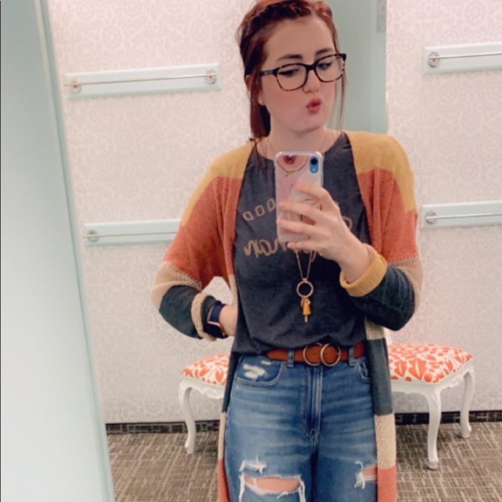 “Be a good human” tee and sweater combo